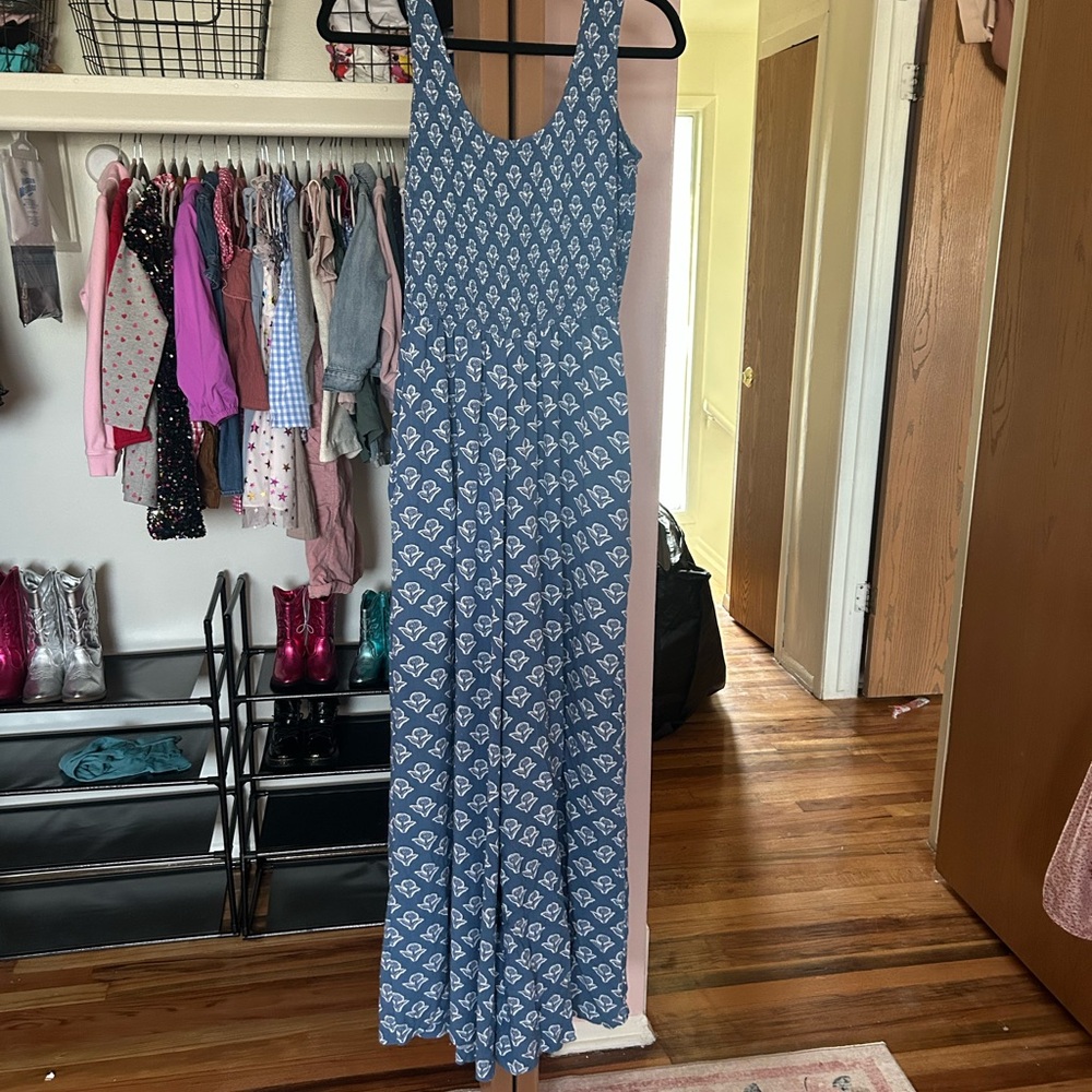 Blue and White Patterned Jumpsuit